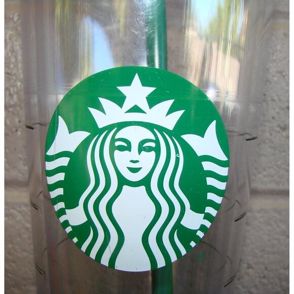 Starbucks Cold Cup Clear Venti Tumbler Traveler Green Straw Lid Large Logo 24 oz - Picture 5 of 12